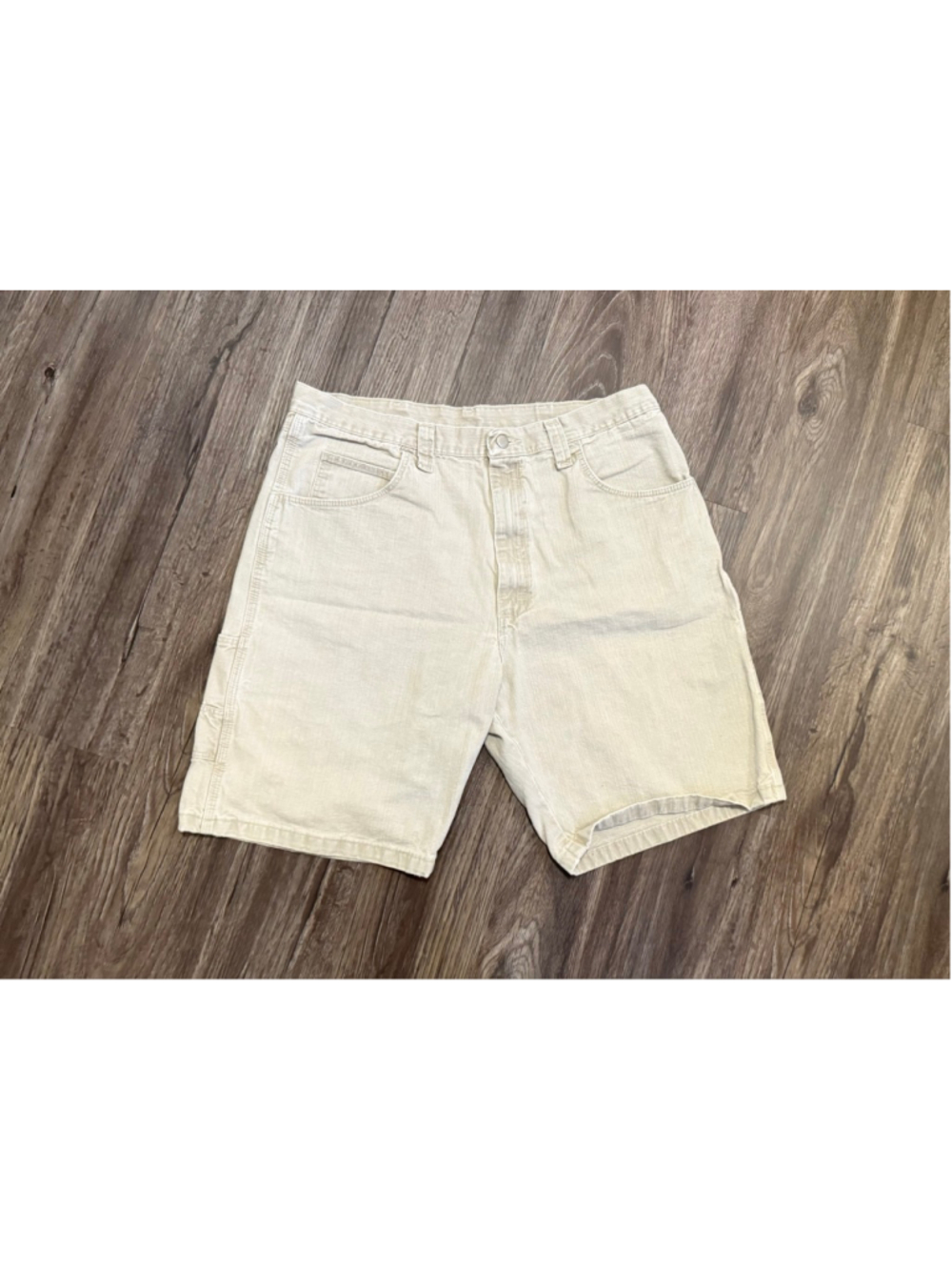 Vtg Y2K Wrangler Hero Men’s Denim Shorts Beige Carpenter Utility Sz 38x8 - Picture 2 of 5